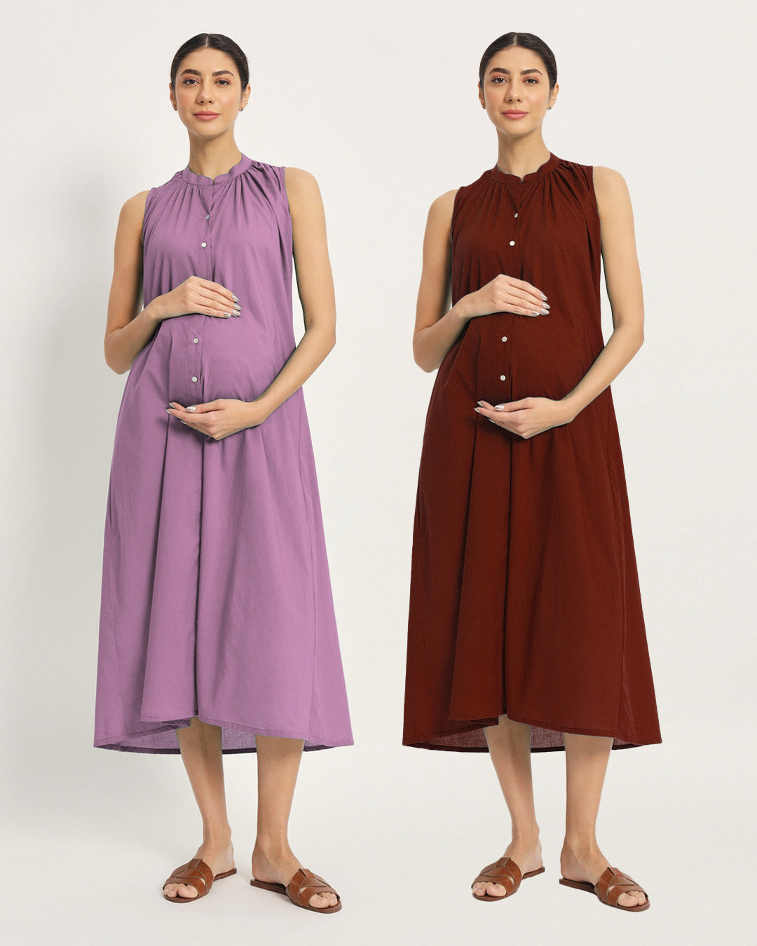 Combo: Iris Pink & Russet Red Mommy Must-Haves Maternity & Nursing Dress
