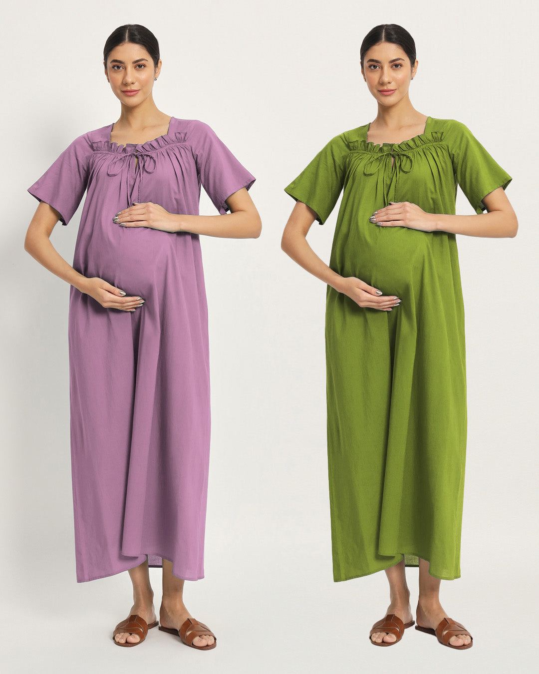 Combo: Iris Pink & Sage Green Nurture N' Shine Maternity & Nursing Dress