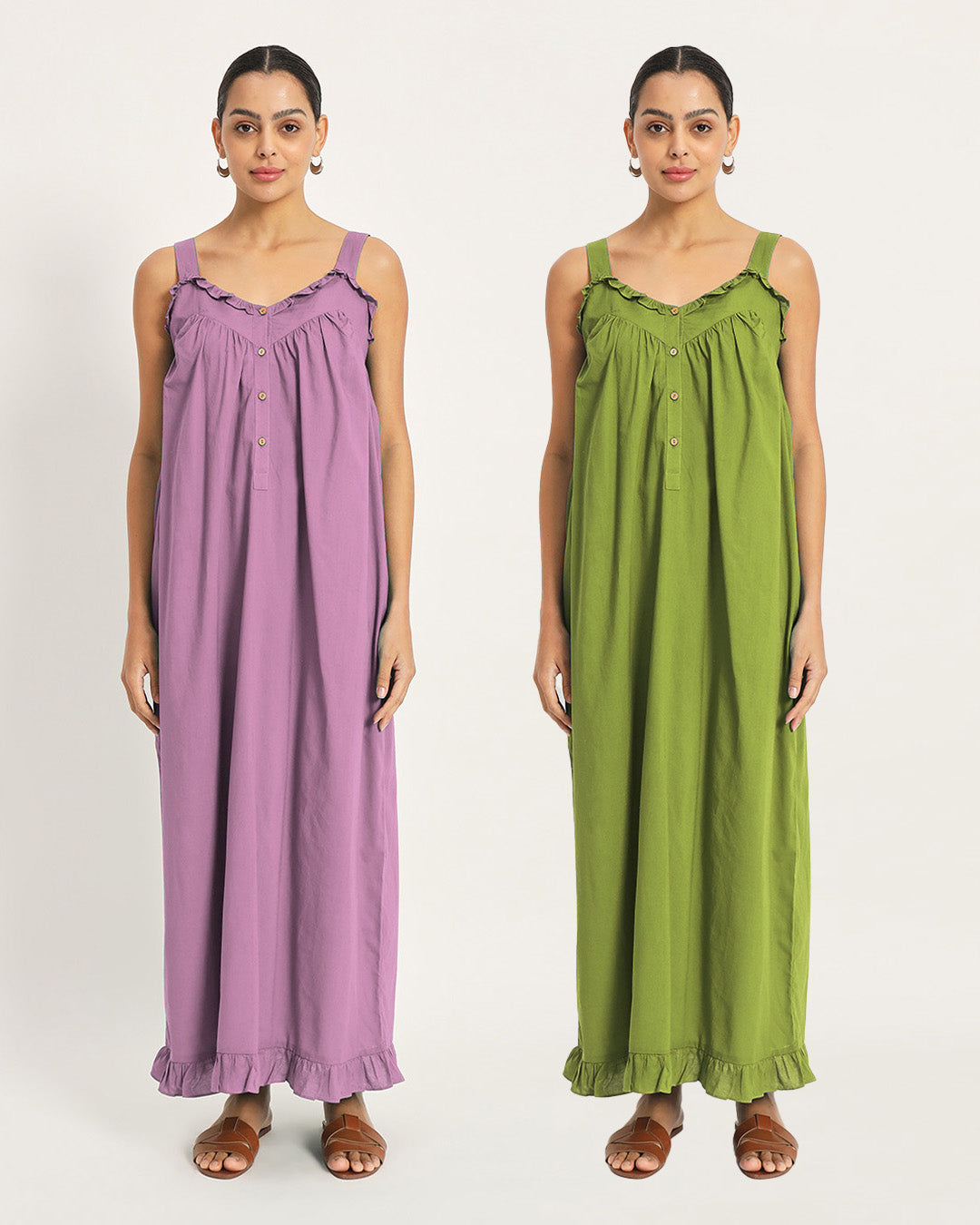 Combo: Iris Pink & Sage Green Twilight to Noon Nightdress
