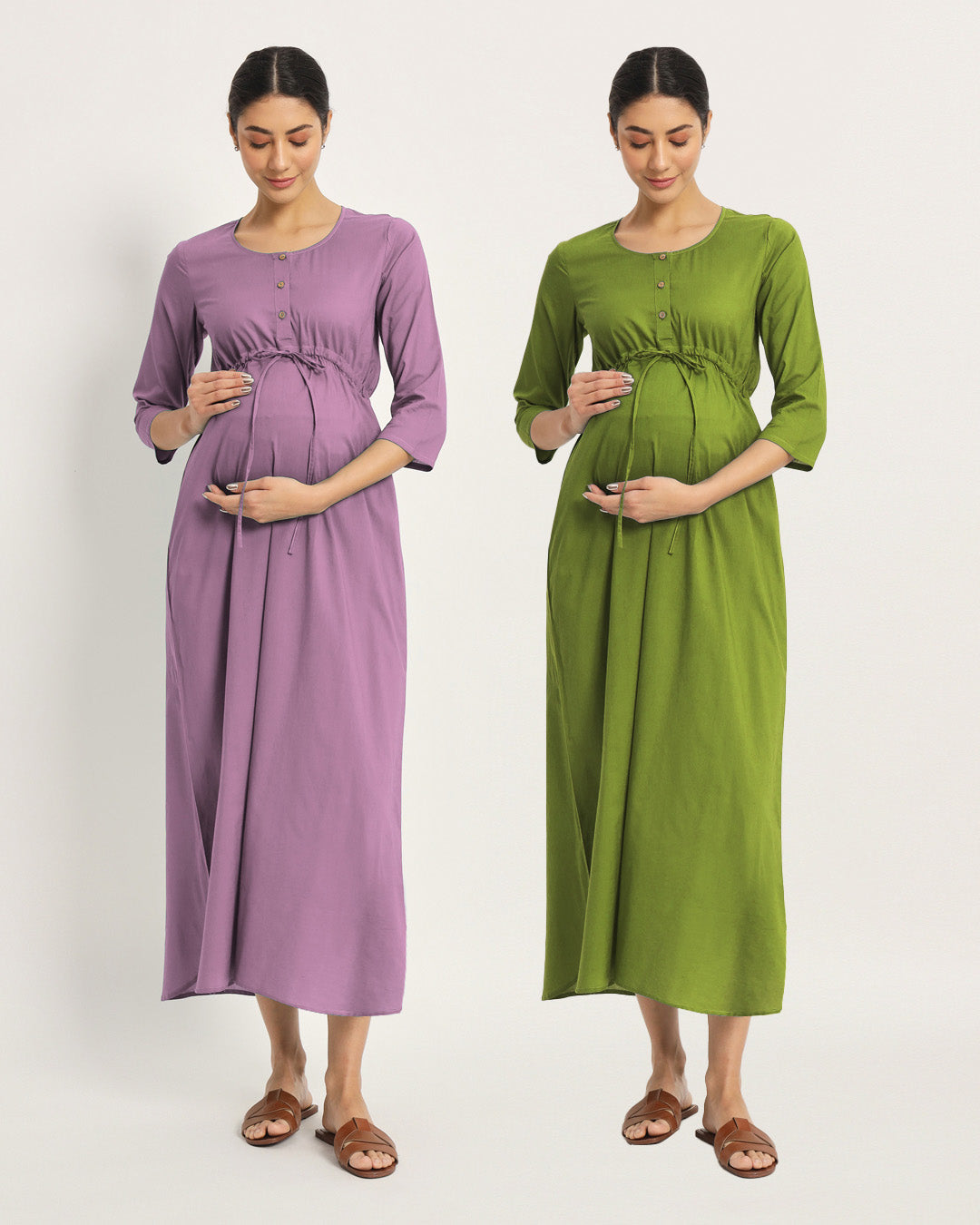 Combo: Iris Pink & Sage Green Oh Mama! Maternity & Nursing Dress