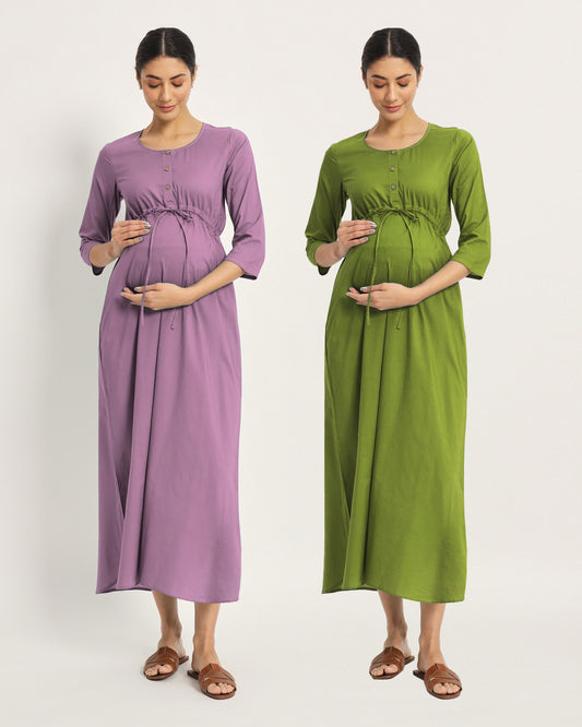 Combo: Iris Pink & Sage Green Oh Mama! Maternity & Nursing Dress