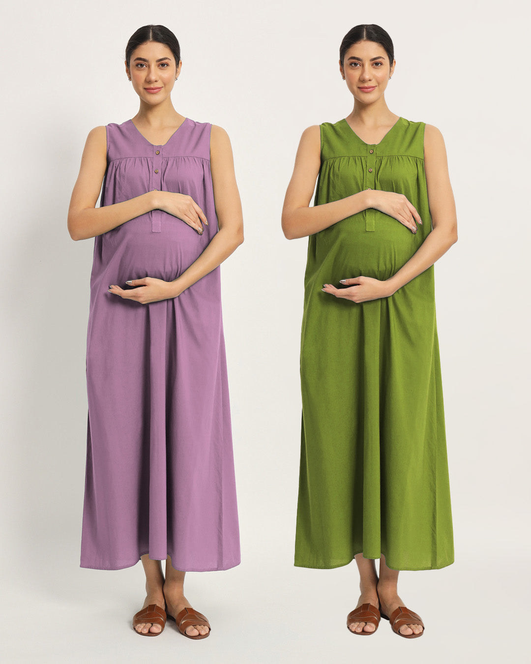 Combo: Iris Pink & Sage Green Mommylicious Maternity & Nursing Dress
