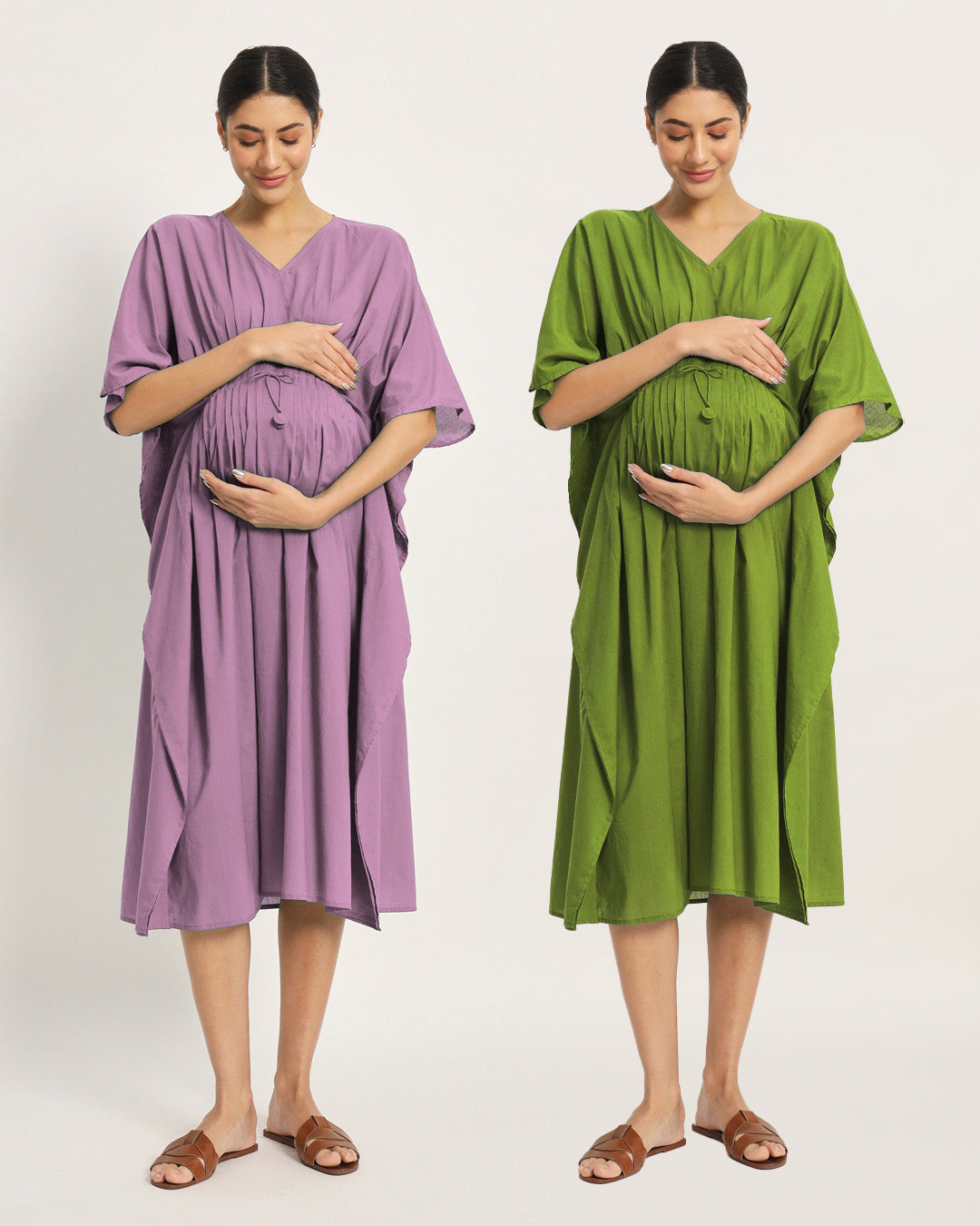 Combo: Iris Pink & Sage Green Mommy Mode Maternity & Nursing Dress