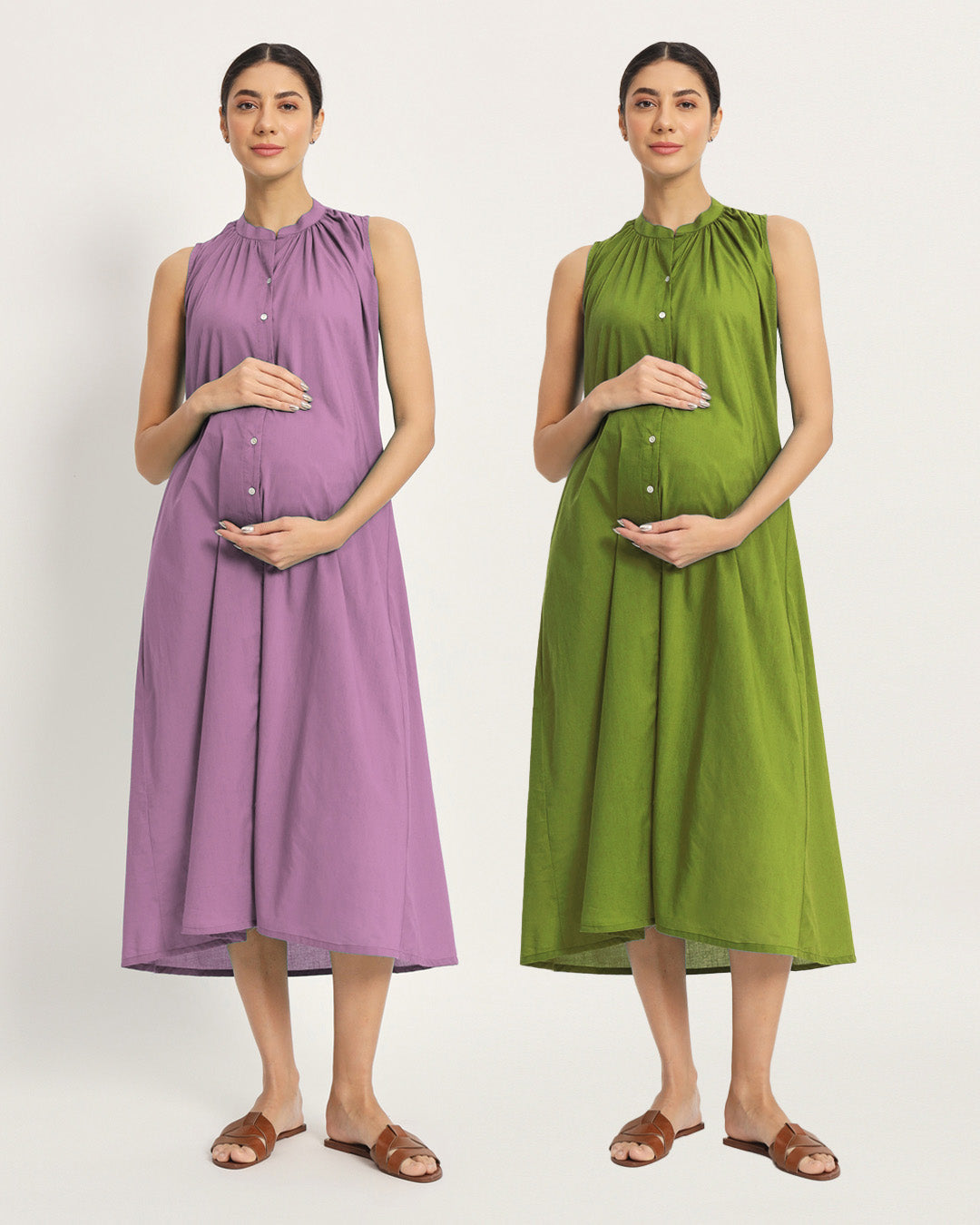 Combo: Iris Pink & Sage Green Mommy Must-Haves Maternity & Nursing Dress