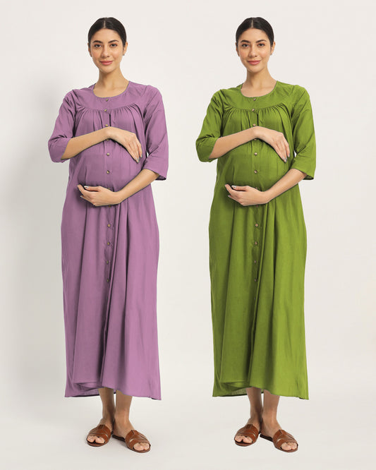 Combo: Iris Pink & Sage Green Mommy Glow Maternity & Nursing Dress