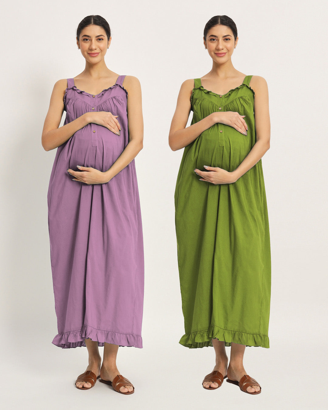 Combo: Iris Pink & Sage Green Preggo Pretty Maternity & Nursing Dress