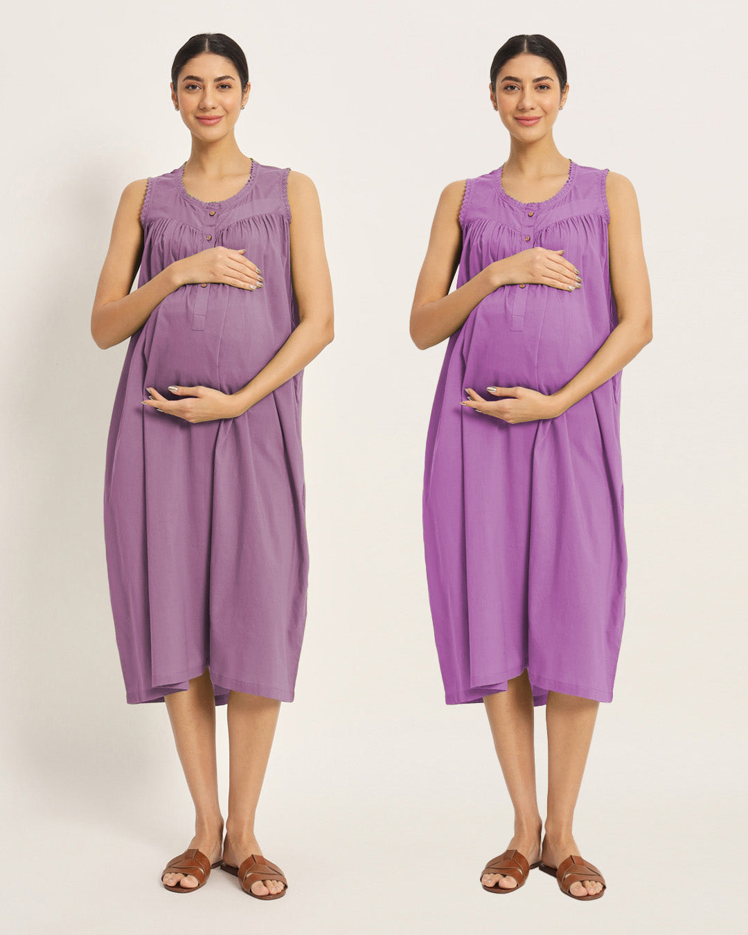 Combo: Iris Pink & Wisteria Purple Pregnan-Queen Maternity & Nursing Dress
