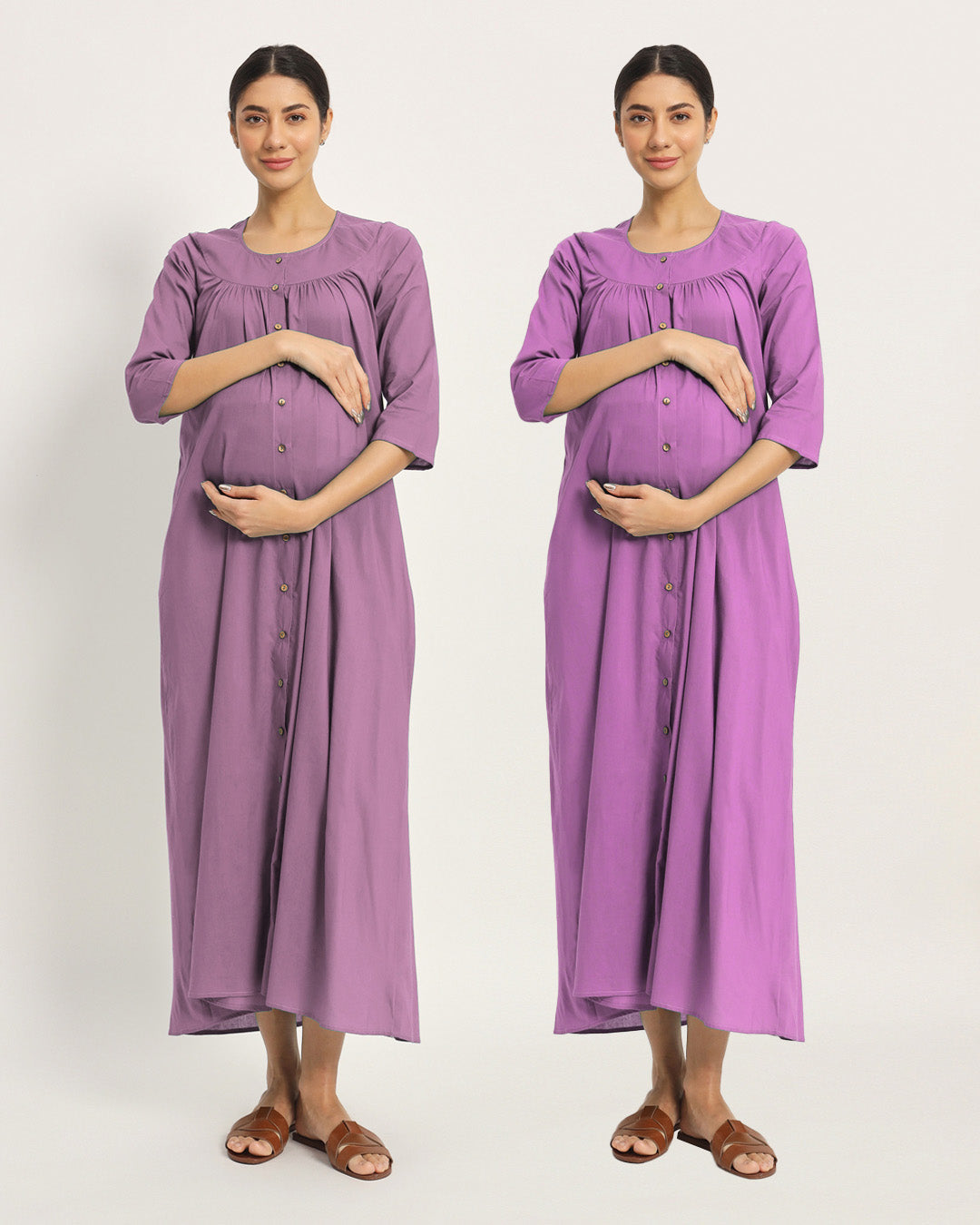 Combo: Iris Pink & Wisteria Purple Mommy Glow Maternity & Nursing Dress