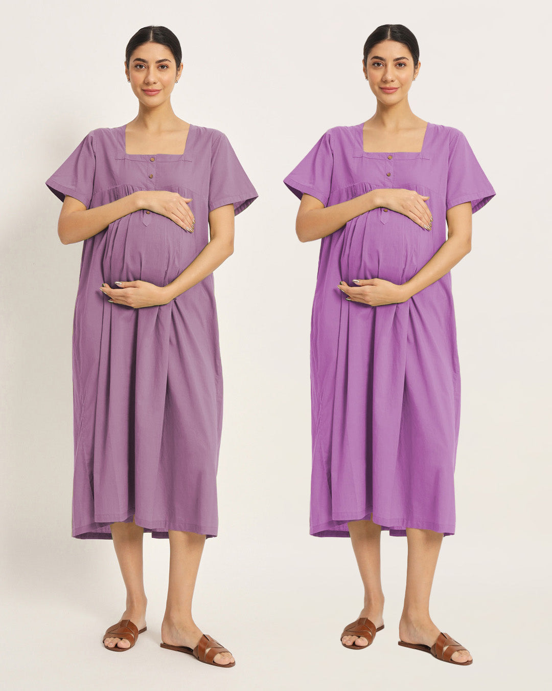Combo: Iris Pink & Wisteria Purple Bump Blessing Maternity & Nursing Dress - Set of 2