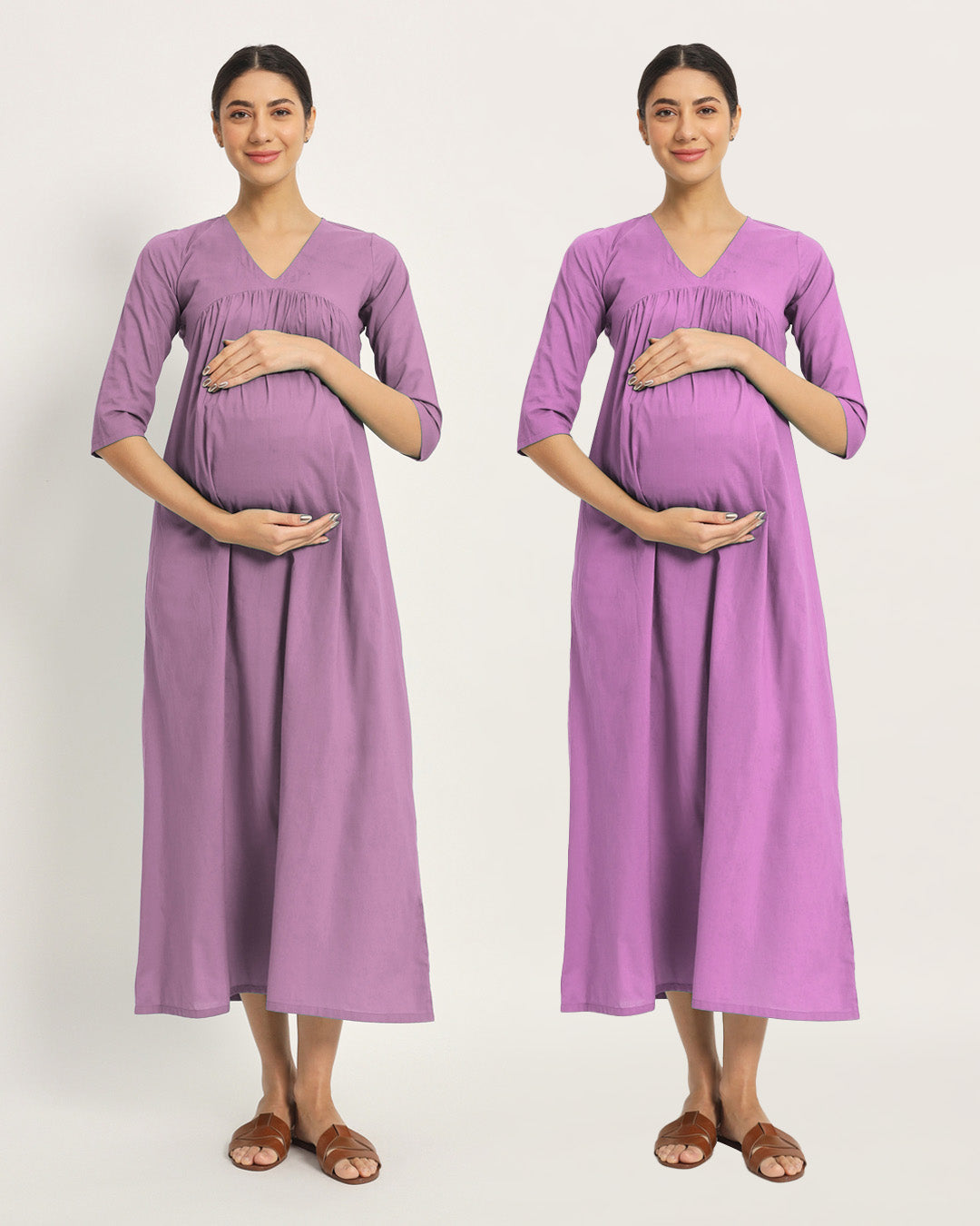 Combo : Iris Pink & Wisteria Purple Bump Comfort Maternity & Nursing Dress - Set of 2