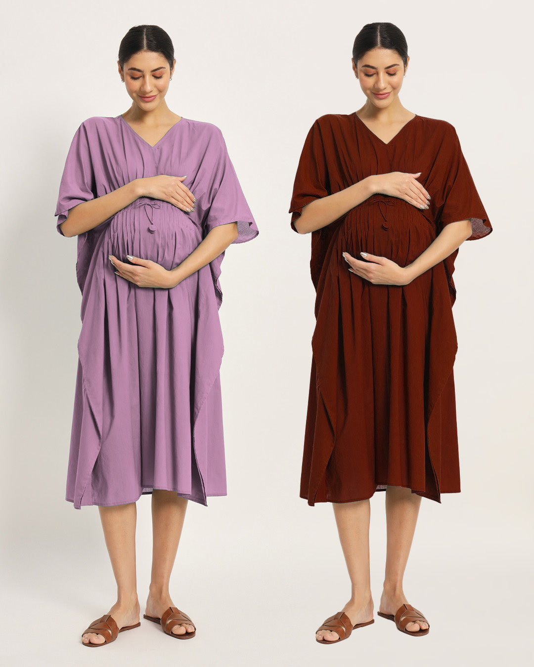 Combo: Iris Pink & Russet Red Mommy Mode Maternity & Nursing Dress