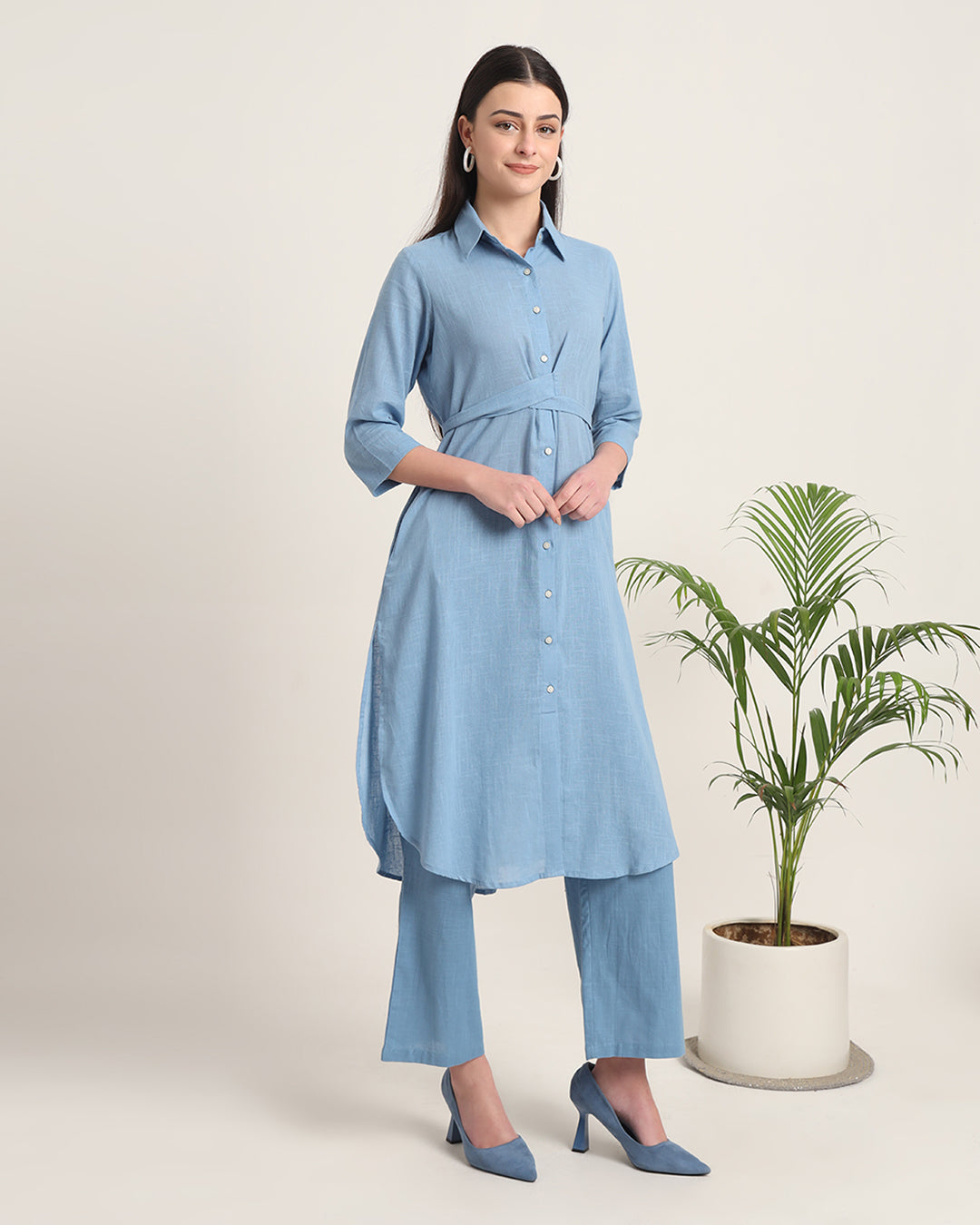 Blue Dawn Bellisimo Belted Solid Kurta (Without Bottoms)