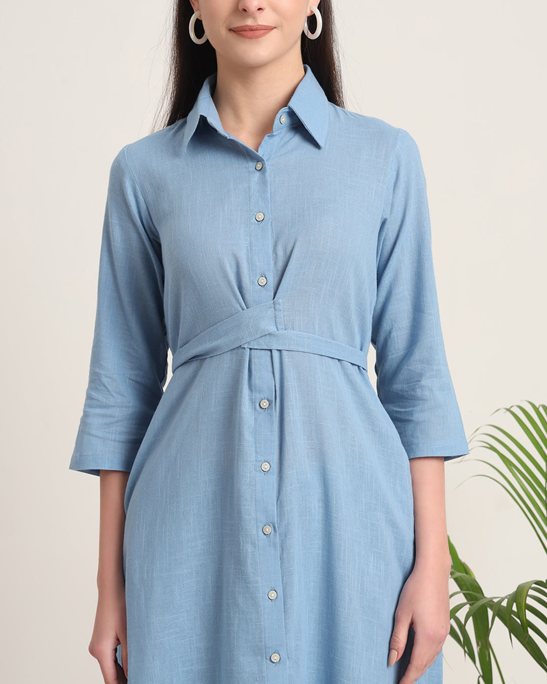 Blue Dawn Bellisimo Belted Solid Kurta (Without Bottoms)