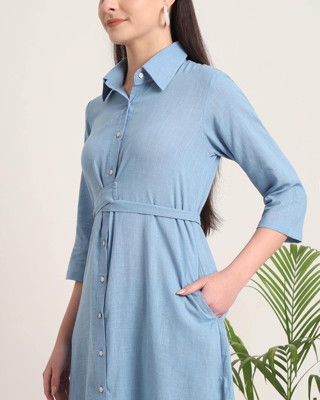 Blue Dawn Bellisimo Belted Solid Kurta (Without Bottoms)