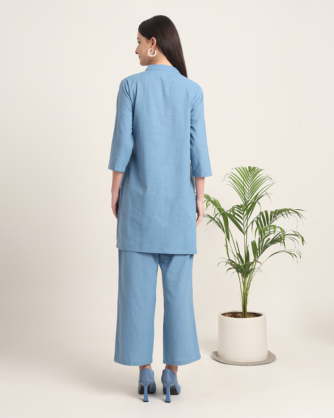 Blue Dawn Collar Neck Mid Length Solid Kurta (Without Bottoms)