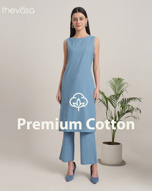 Blue Dawn Sleeveless Long Length Solid Co-ord Set