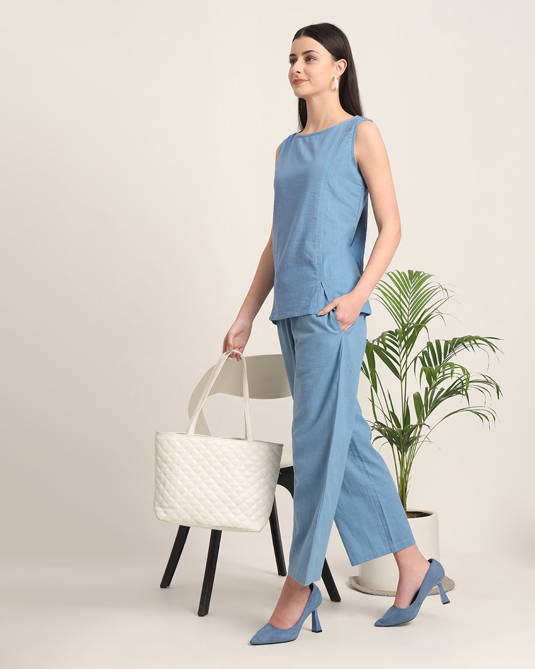Blue Dawn Sleeveless Short Length Solid Co-ord Set
