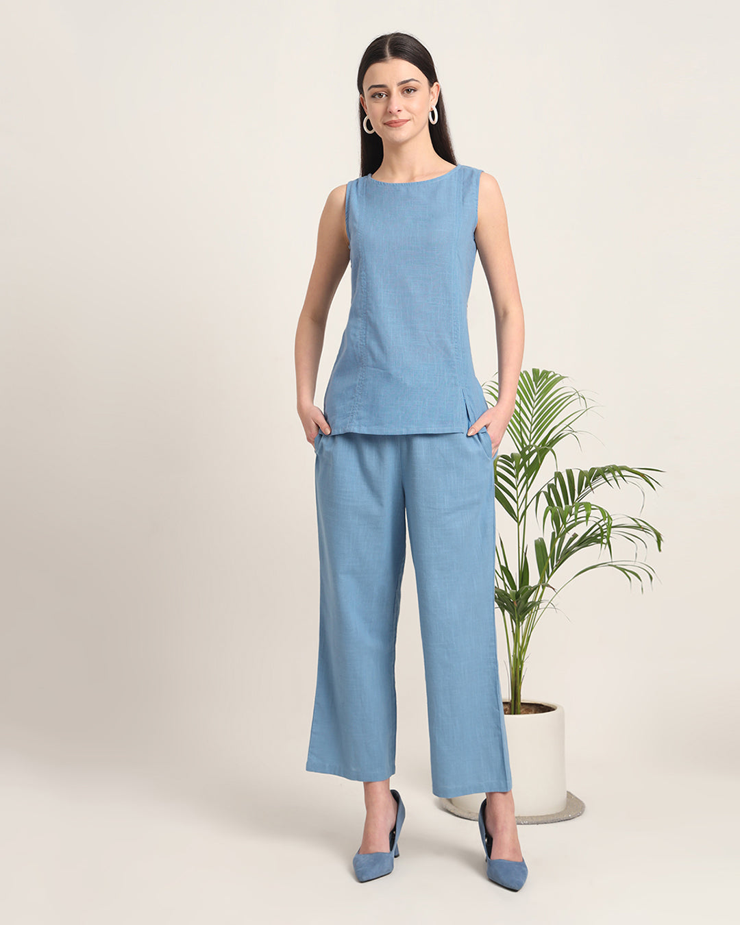 Blue Dawn Sleeveless Short Length Solid Co-ord Set
