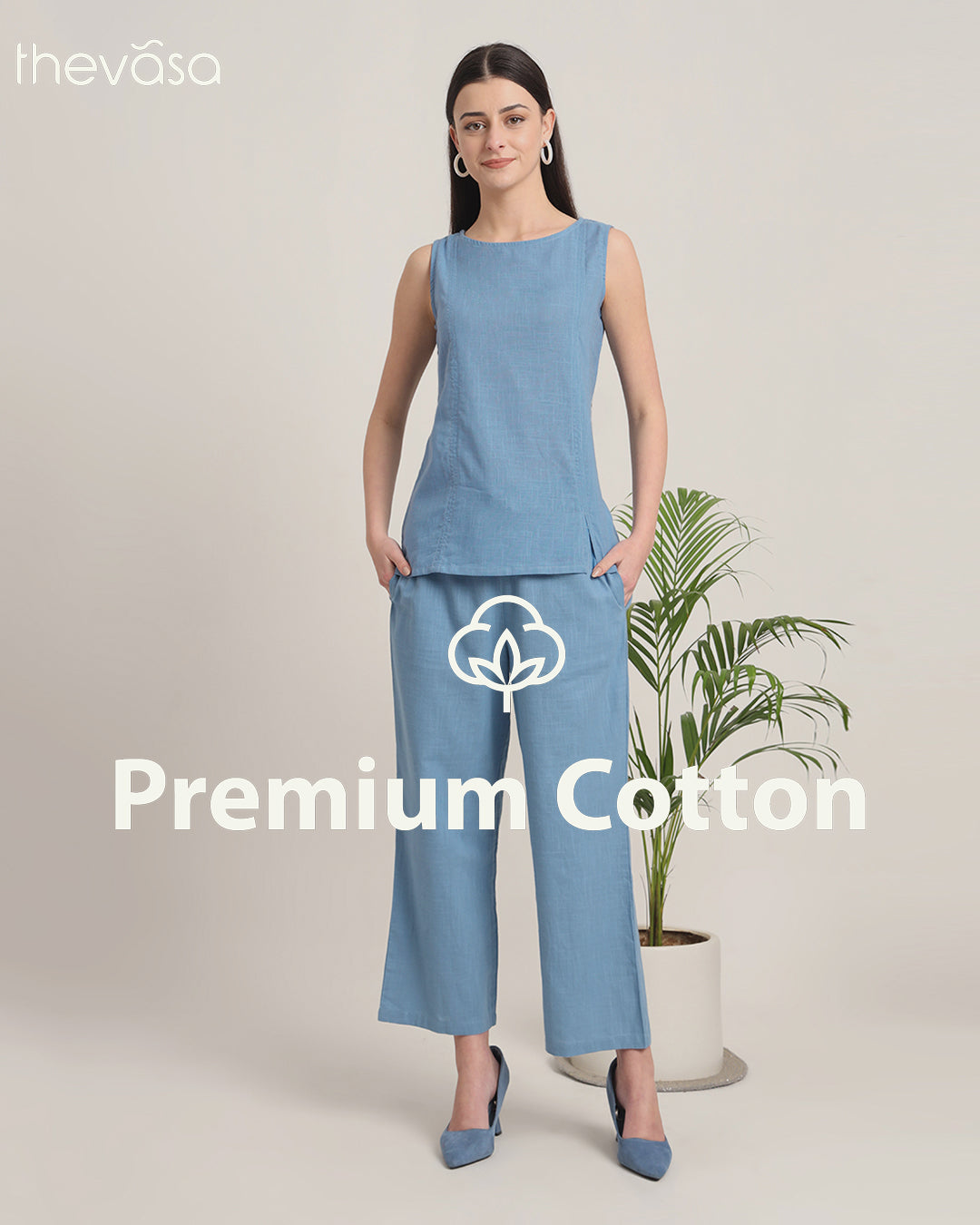 Blue Dawn Sleeveless Short Length Solid Co-ord Set