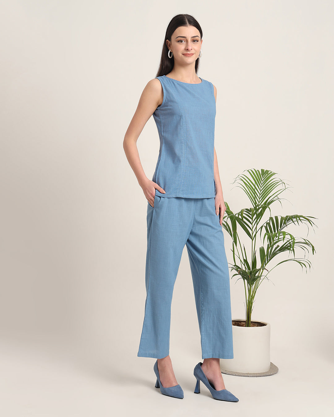 Blue Dawn Sleeveless Short Length Solid Co-ord Set