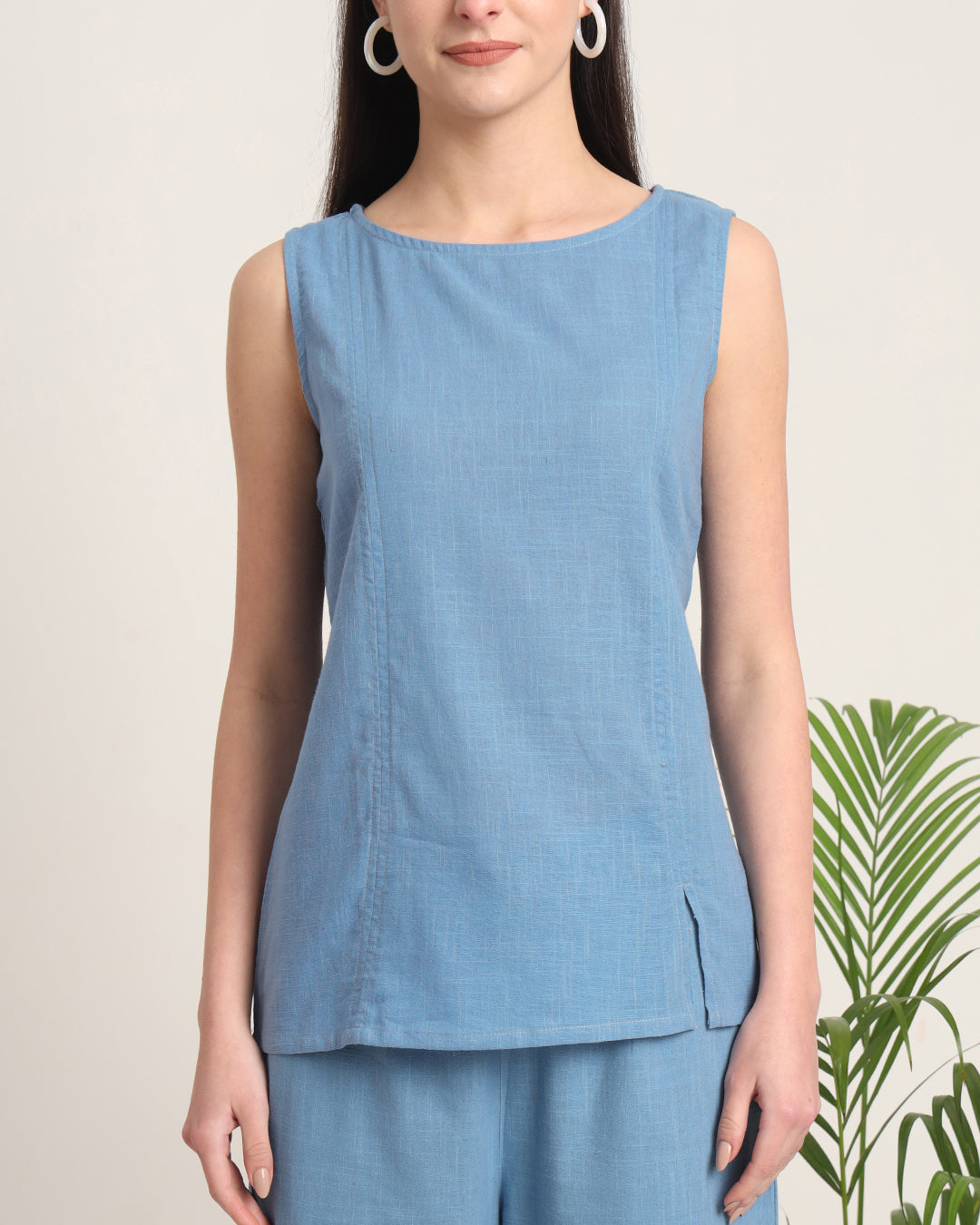 Blue Dawn Sleeveless Short Length Solid Co-ord Set