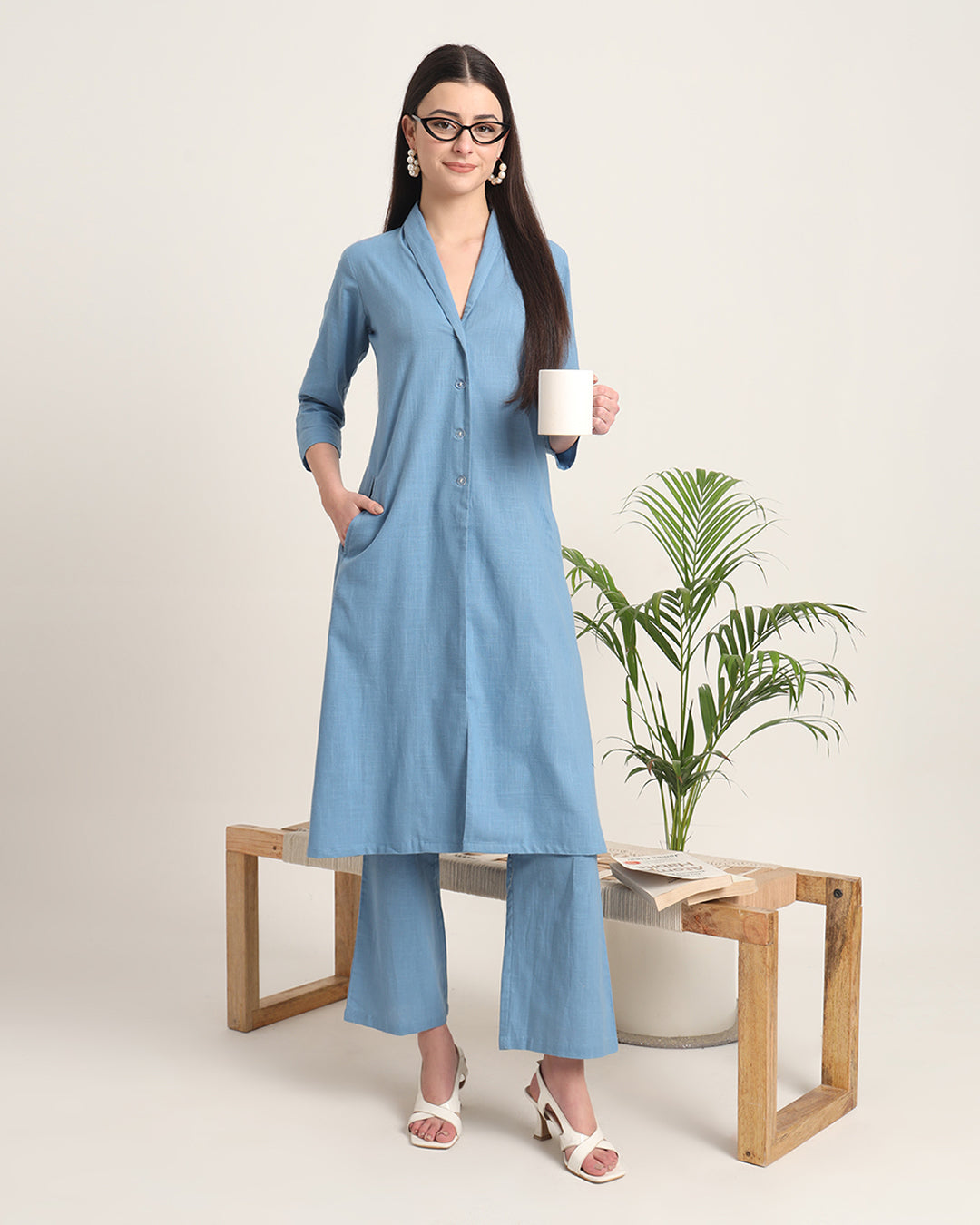 Blue Dawn Boho Harmony Flared Solid Co-ord Set