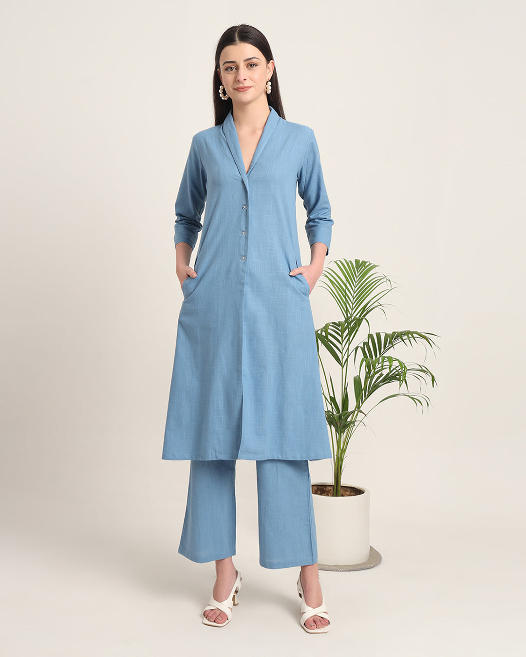 Blue Dawn Boho Harmony Flared Solid Co-ord Set