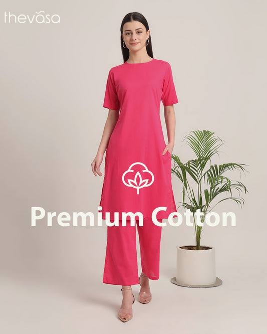 Queen's Gulabi Round Neck Long Solid Co-ord Set