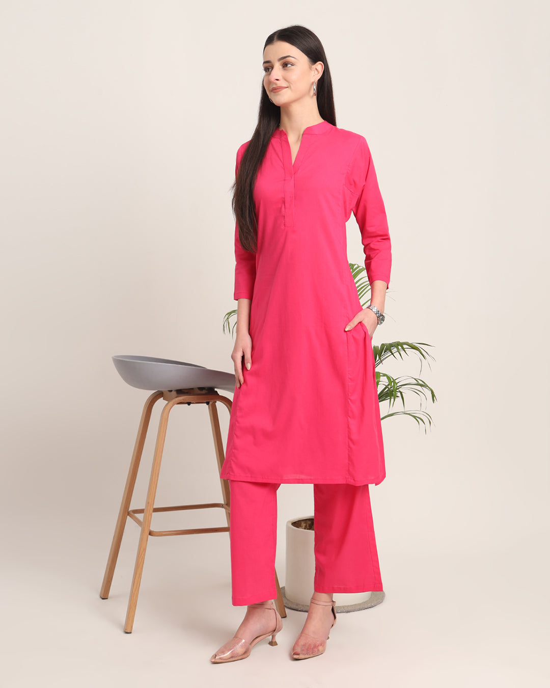 Queen's Gulabi Everyday Bliss Notch Neck Solid Co-ord Set