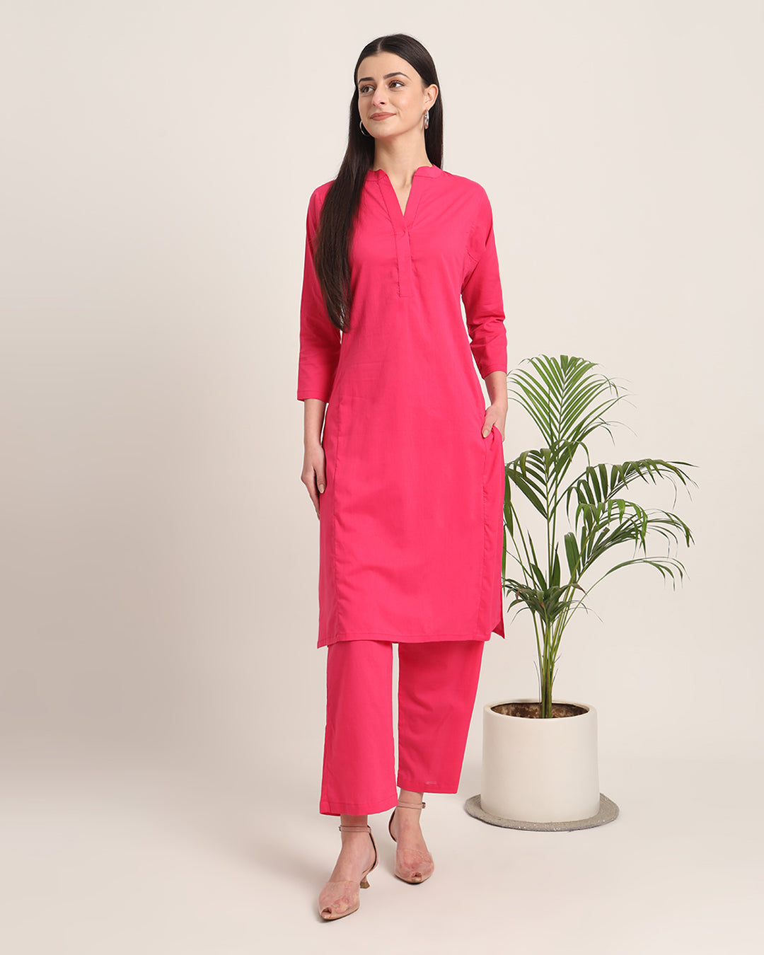 Queen's Gulabi Everyday Bliss Notch Neck Solid Co-ord Set