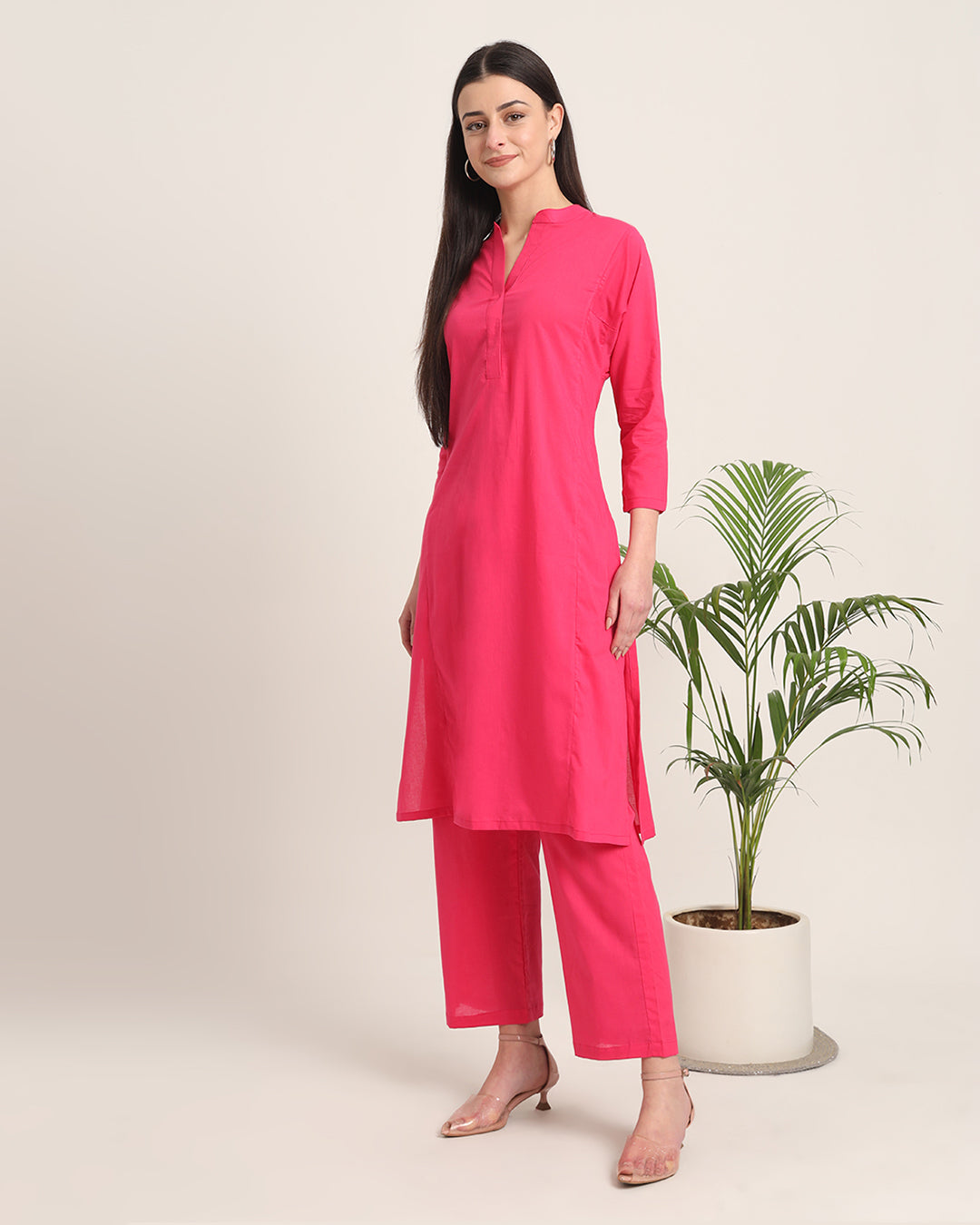 Queen's Gulabi Everyday Bliss Notch Neck Solid Co-ord Set