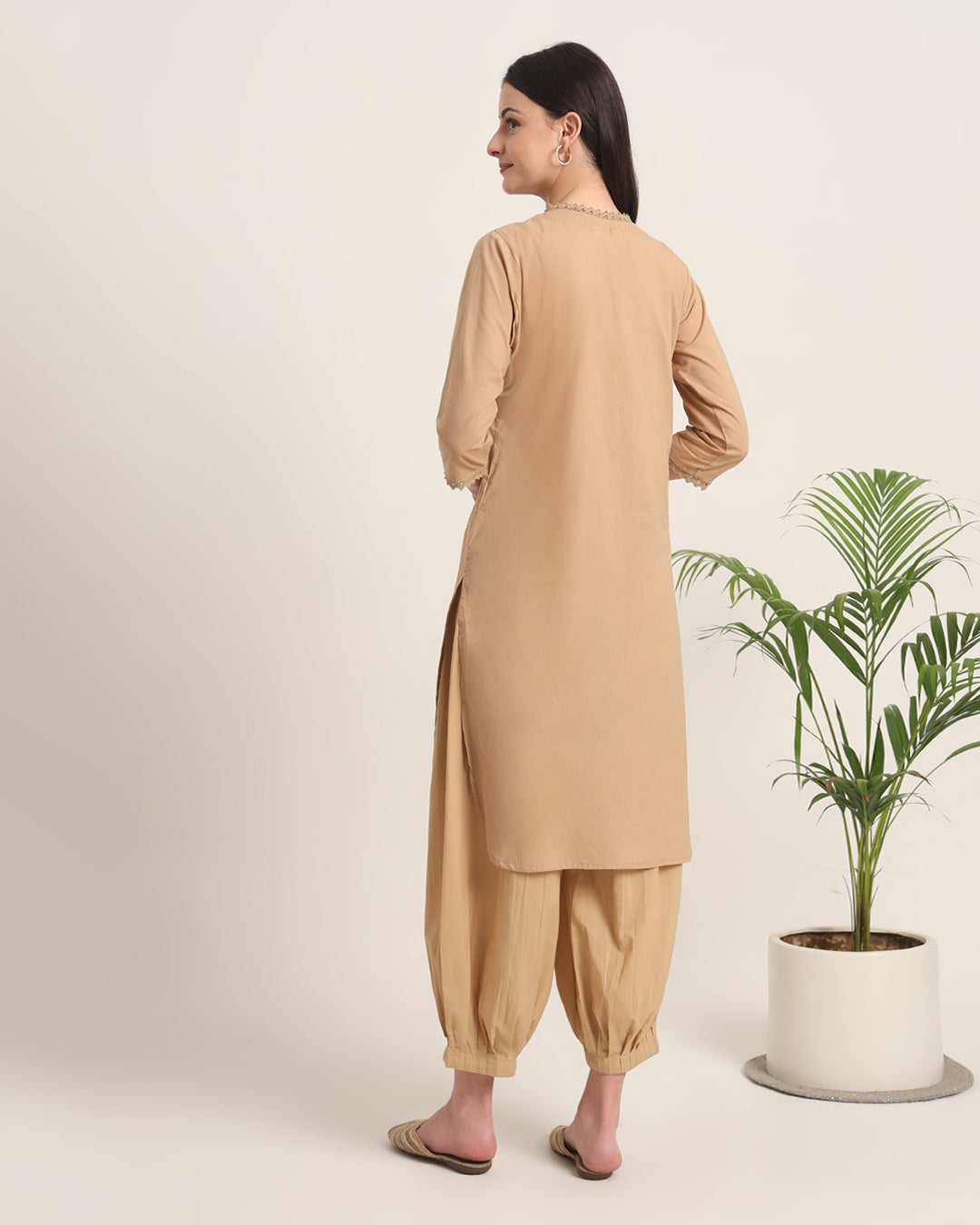 Day In Beige Lace Affair Solid Kurta (Without Bottoms)