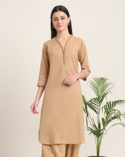 Day In Beige Lace Affair Solid Kurta (Without Bottoms)