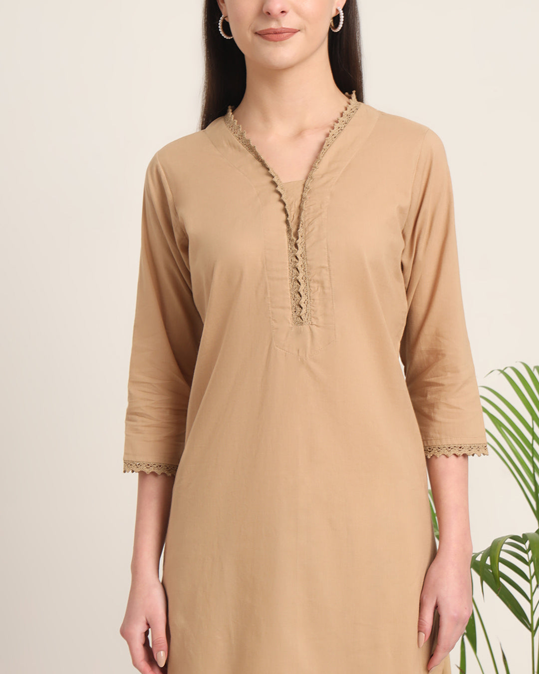 Day In Beige Lace Affair Solid Kurta (Without Bottoms)