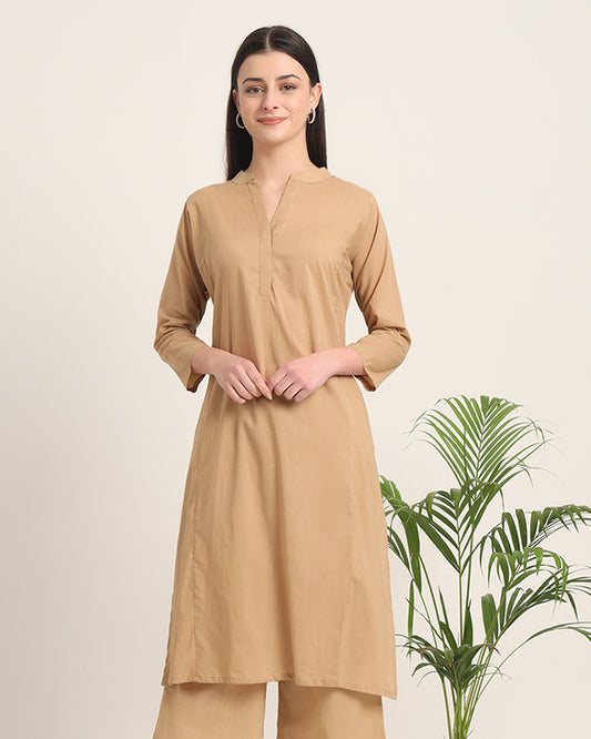 Beige Everyday Bliss Notch Neck Solid Kurta (Without Bottoms)