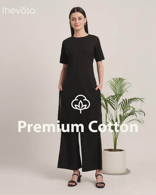 Black Round Neck Long Solid Co-ord Set