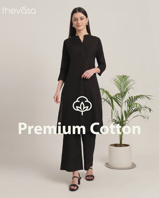 Black Everyday Bliss Notch Neck Solid Co-ord Set