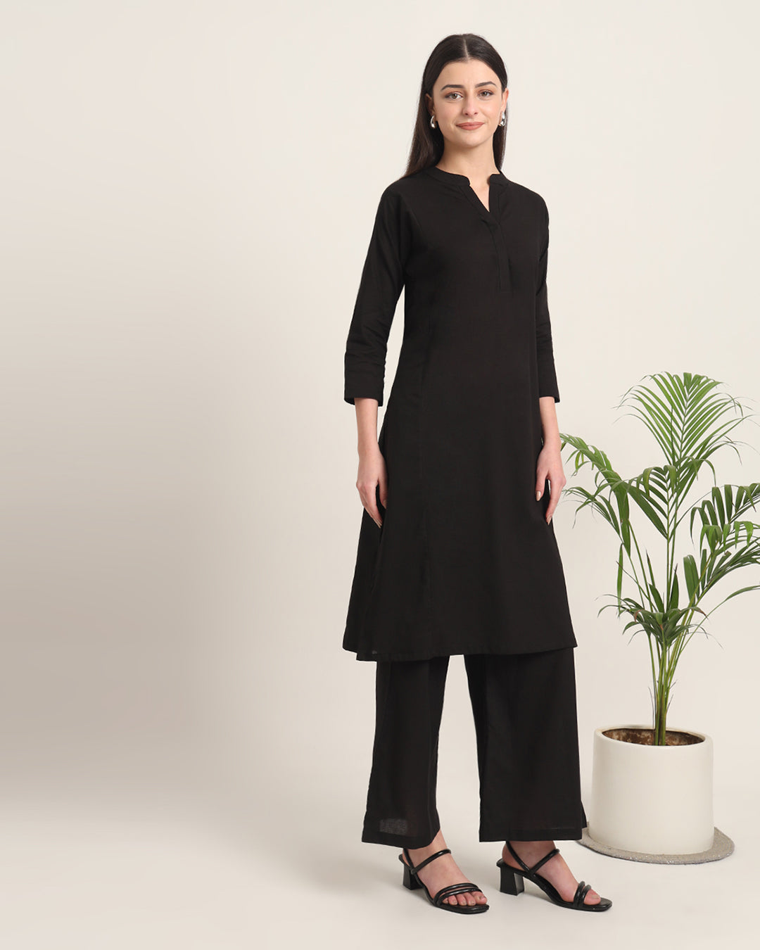 Black Everyday Bliss Notch Neck Solid Kurta (Without Bottoms)