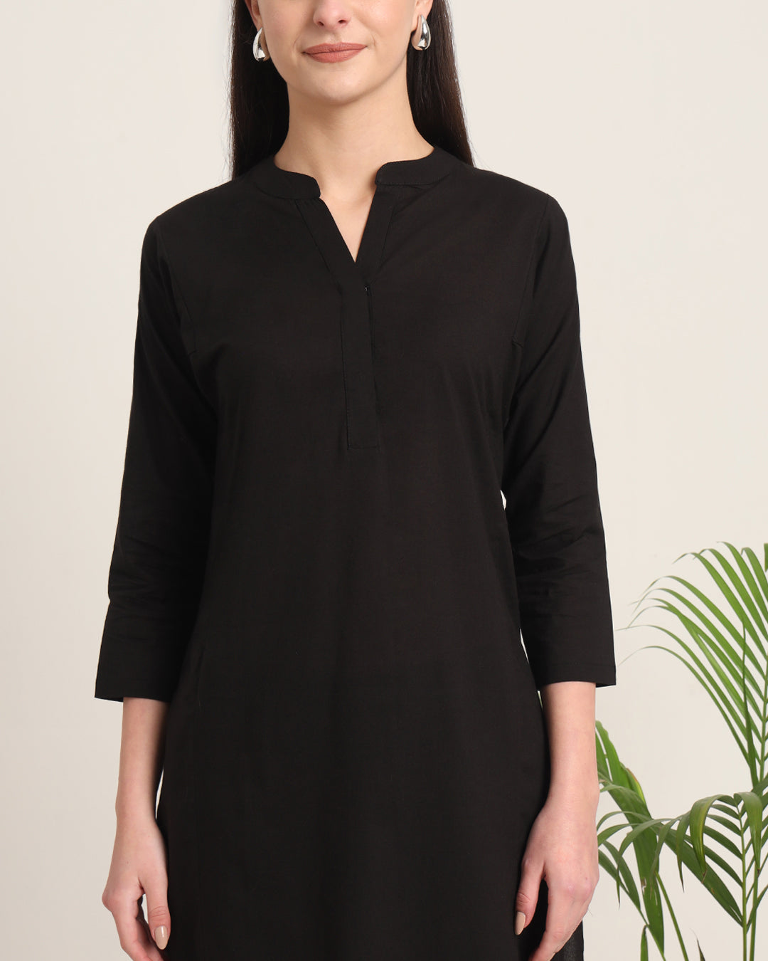 Black Everyday Bliss Notch Neck Solid Kurta (Without Bottoms)