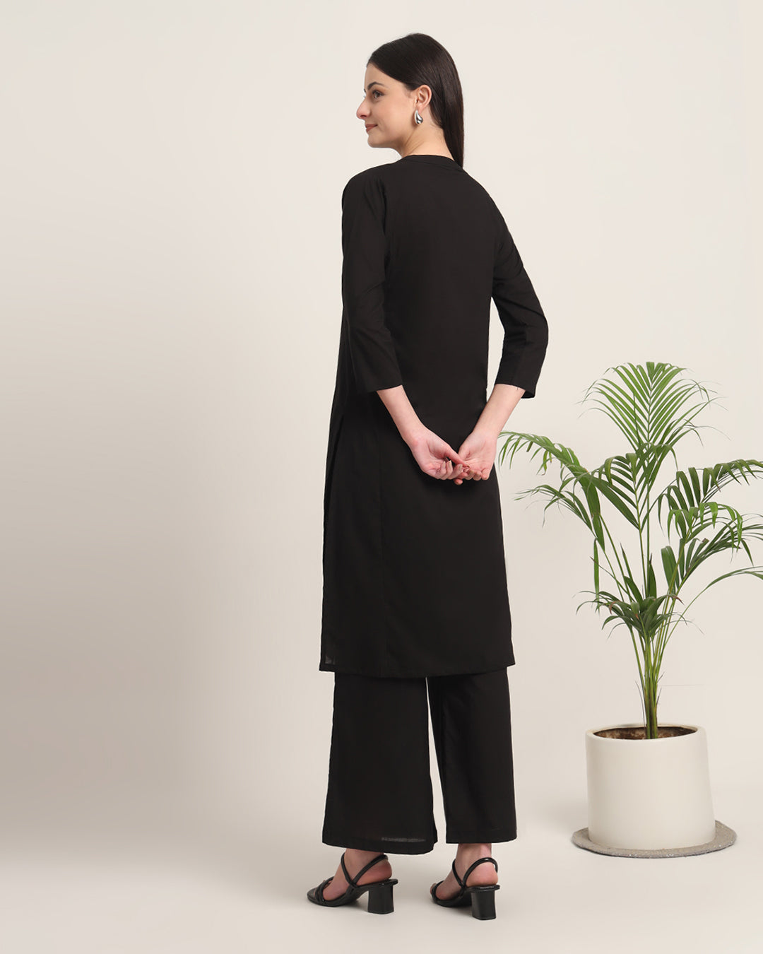 Black Everyday Bliss Notch Neck Solid Kurta (Without Bottoms)