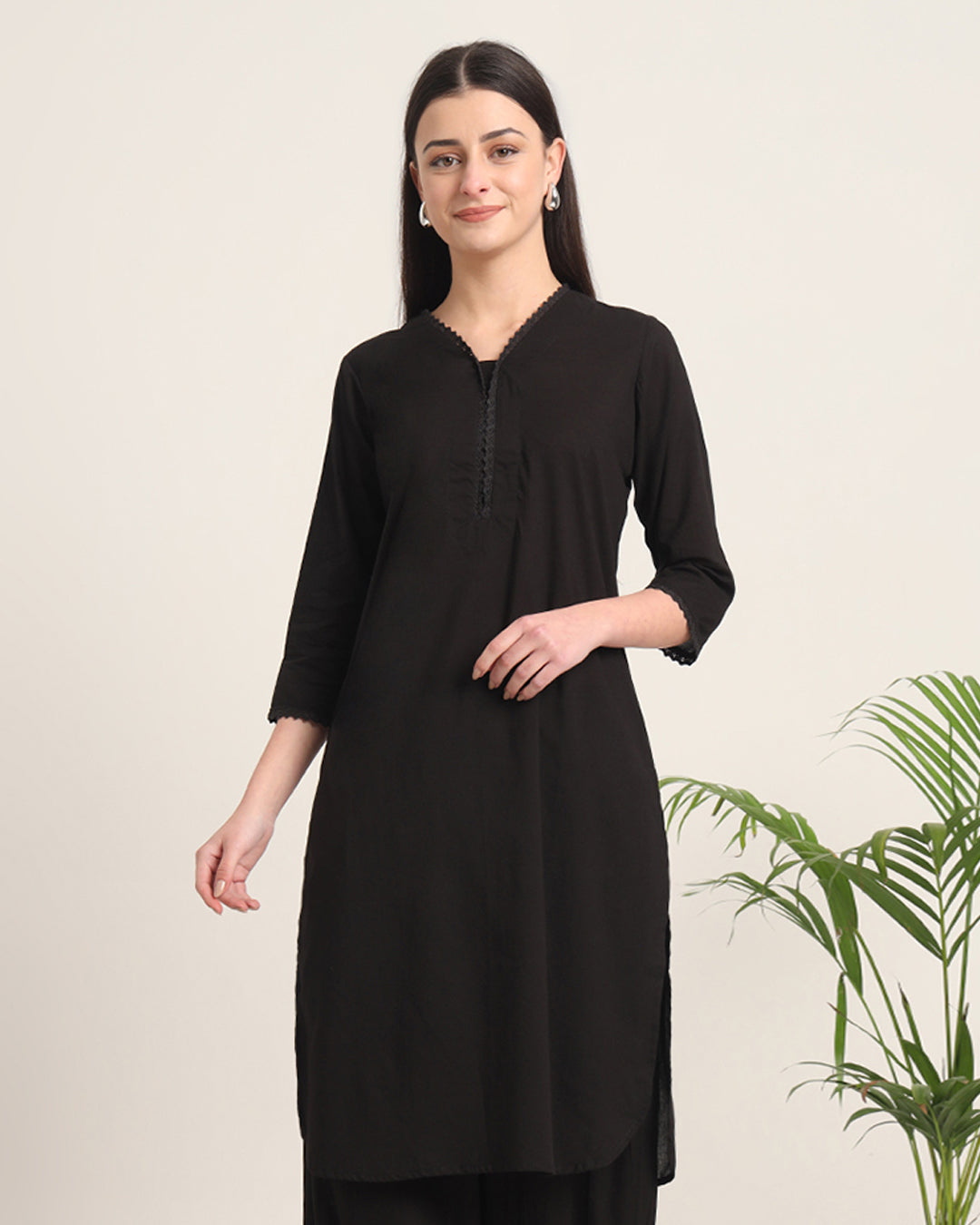 Classic Black Lace Affair Solid Kurta (Without Bottoms)