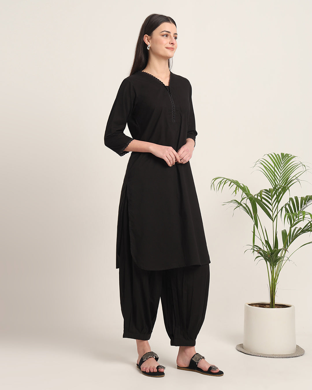 Classic Black Lace Affair Solid Kurta (Without Bottoms)