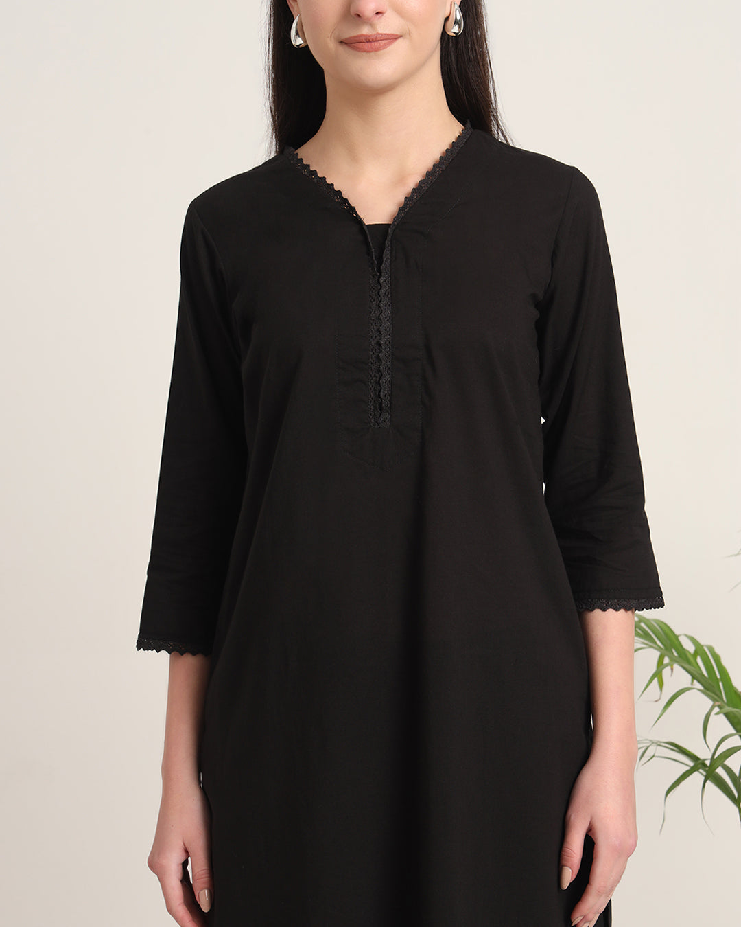 Classic Black Lace Affair Solid Kurta (Without Bottoms)