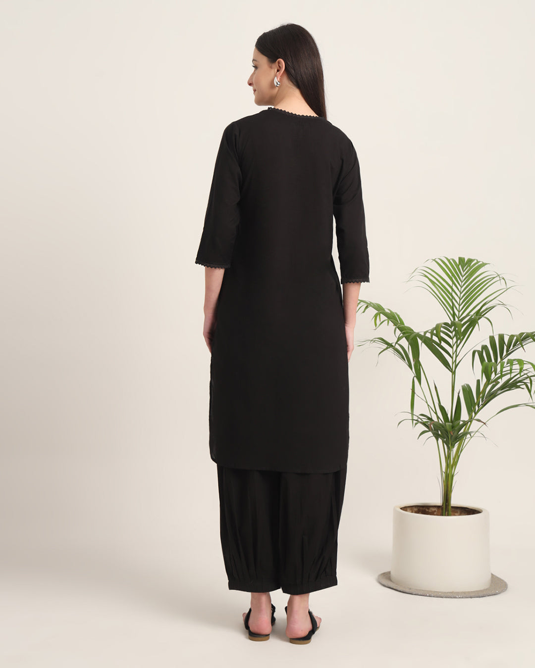 Classic Black Lace Affair Solid Kurta (Without Bottoms)