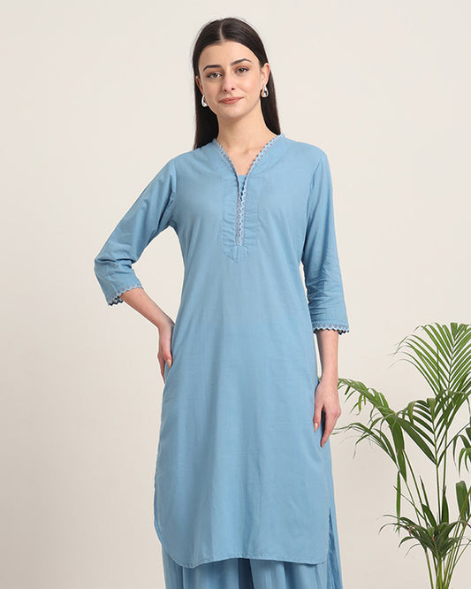 Blue Dawn Lace Affair Solid Kurta (Without Bottoms)