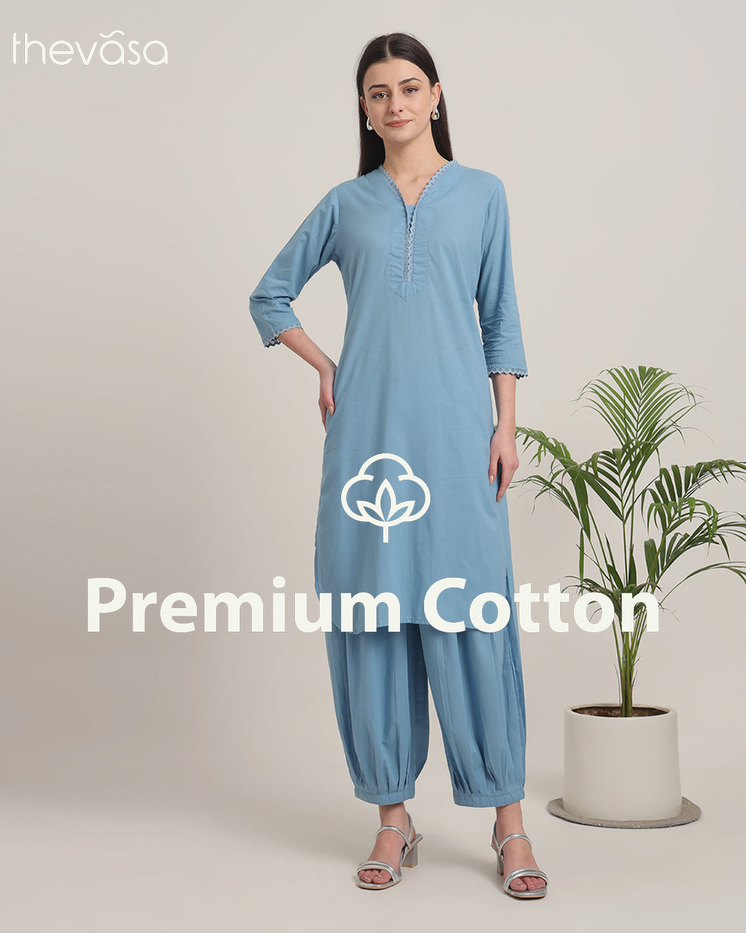 Blue Dawn Lace Affair Solid Kurta (Without Bottoms)