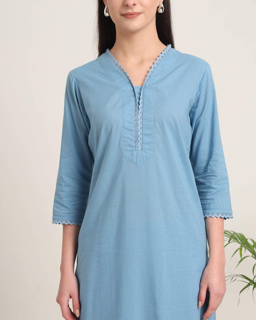 Blue Dawn Lace Affair Solid Kurta (Without Bottoms)