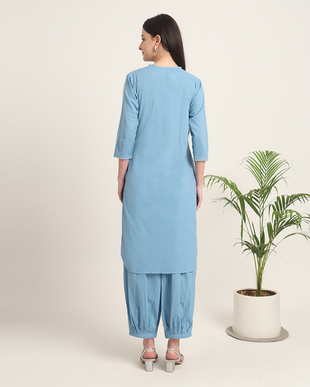 Blue Dawn Lace Affair Solid Kurta (Without Bottoms)