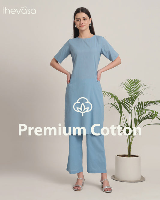 Blue Dawn Round Neck Long Solid Co-ord Set