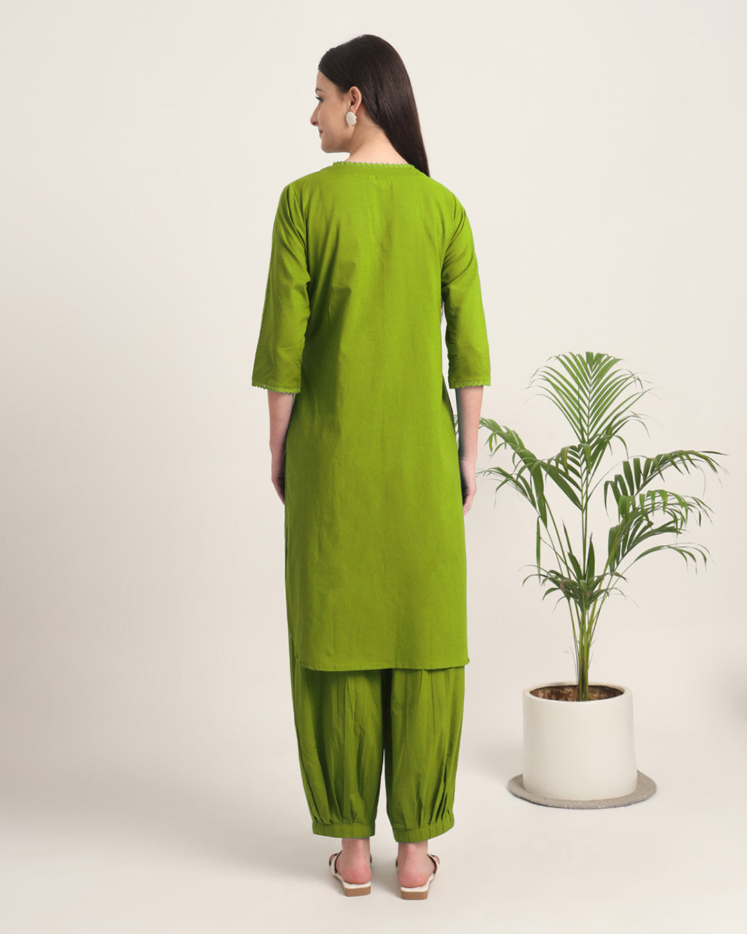 Sage Green Lace Affair Solid Kurta (Without Bottoms)